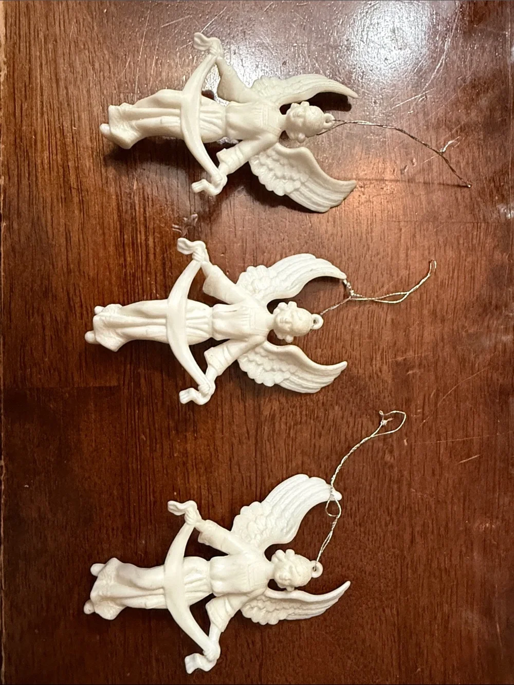 Set of Three Cream Angel Ornaments with Bows - Holiday Tree Decor vintage 90s